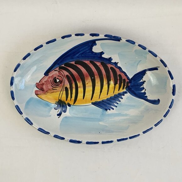Vintage Vietri Pottery Platter Hand Painted Fish Made in Italy Beach House Art - Picture 1 of 7